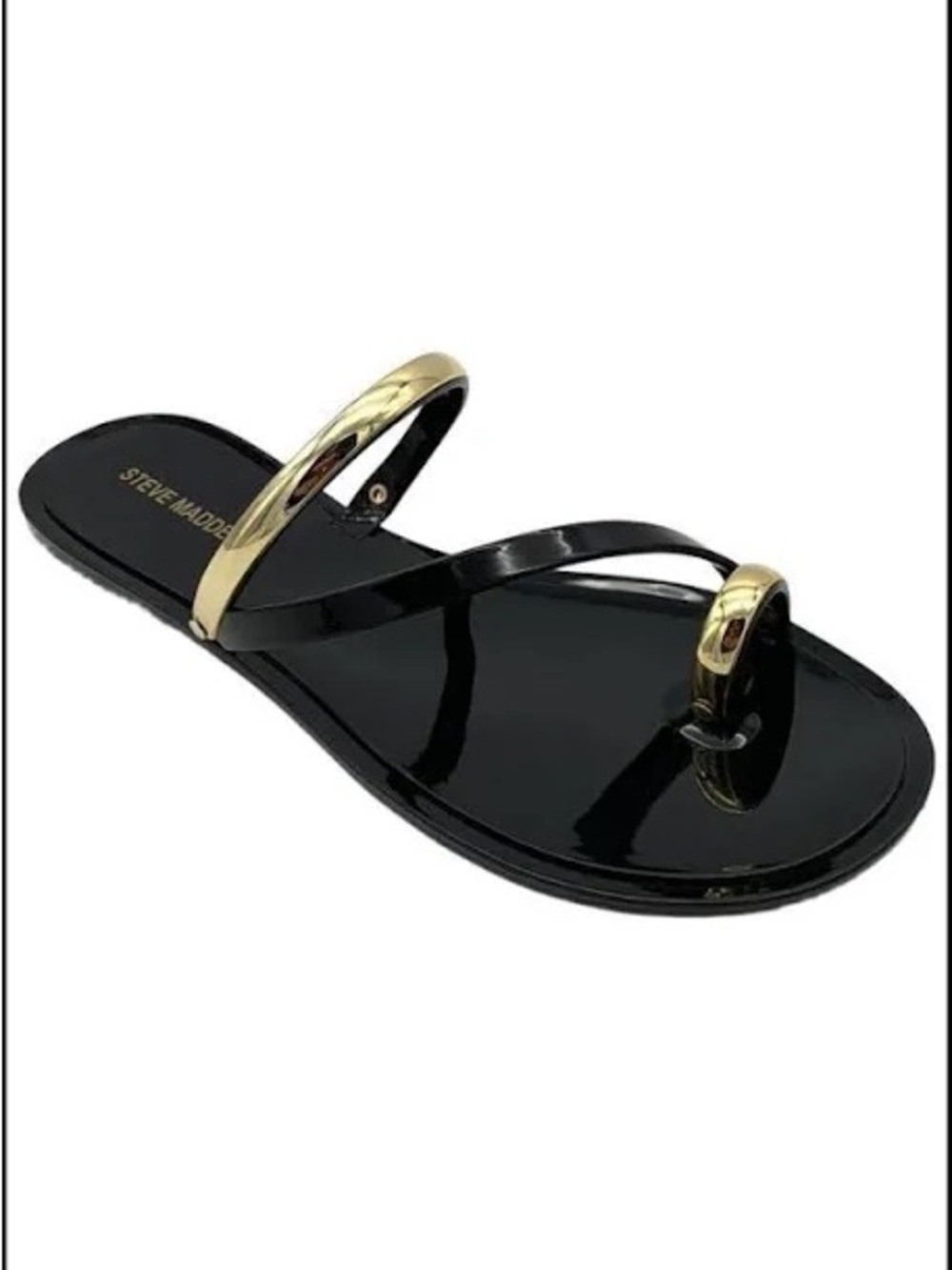 Steve Madden Black & Gold “Fuze” Toe-Ring Slide Sandal